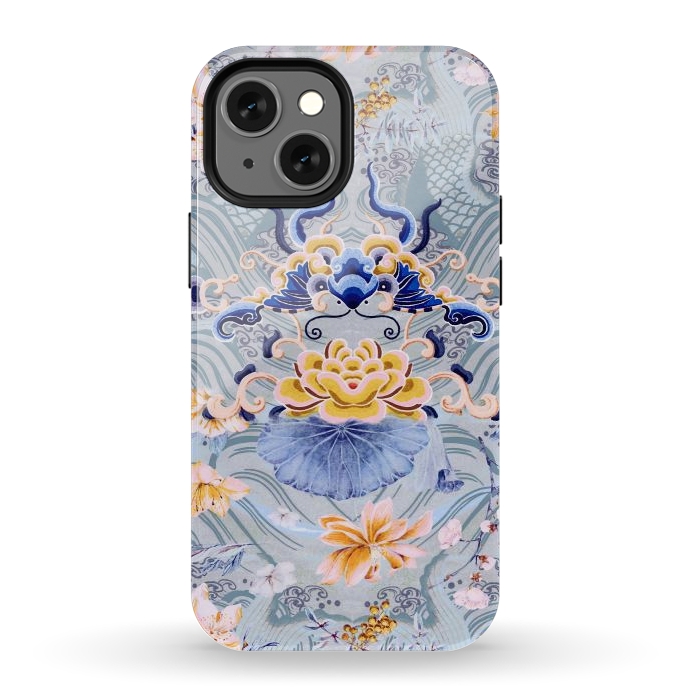 iPhone 12 mini StrongFit Flowers and fish - Chinese decorative pattern by Oana 