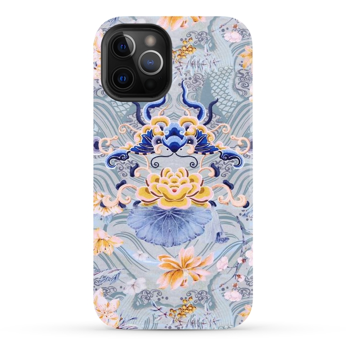 iPhone 12 Pro StrongFit Flowers and fish - Chinese decorative pattern by Oana 