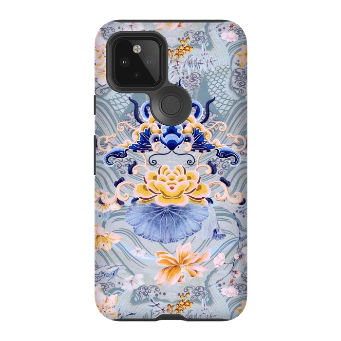Pixel 5 StrongFit Flowers and fish - Chinese decorative pattern by Oana 