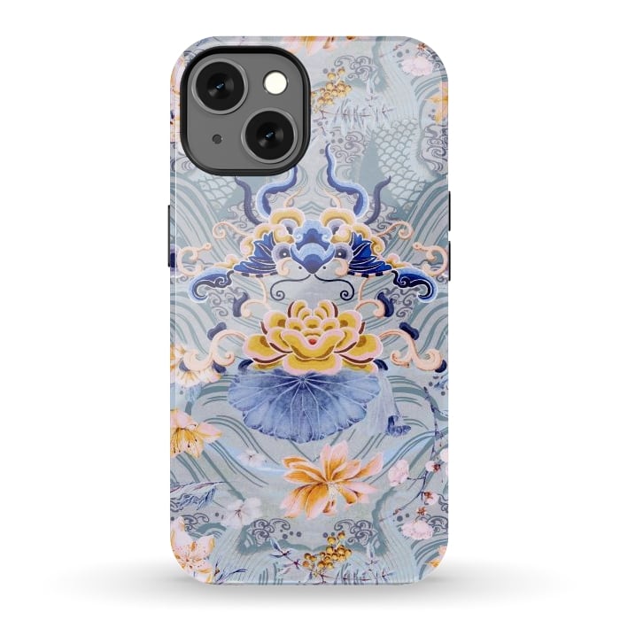 iPhone 13 StrongFit Flowers and fish - Chinese decorative pattern by Oana 