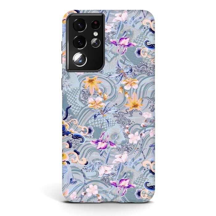 Galaxy S21 ultra StrongFit Flowers and fish - Chinese decorative pattern by Oana 