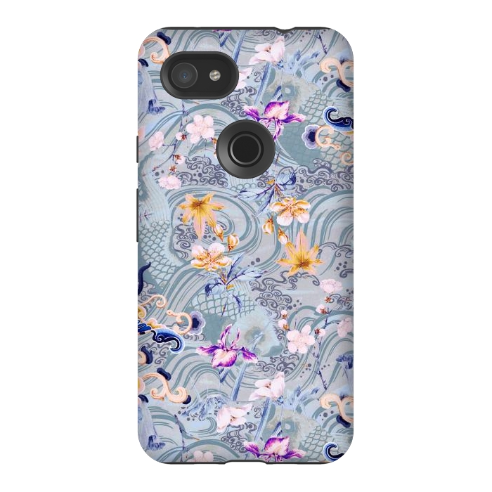 Pixel 3AXL StrongFit Flowers and fish - Chinese decorative pattern by Oana 