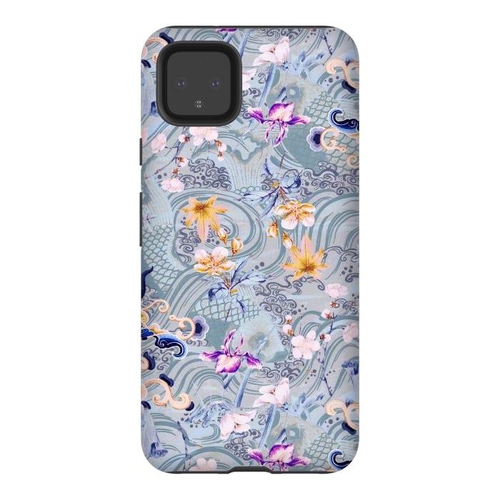 Pixel 4XL StrongFit Flowers and fish - Chinese decorative pattern by Oana 