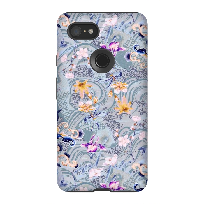 Pixel 3XL StrongFit Flowers and fish - Chinese decorative pattern by Oana 