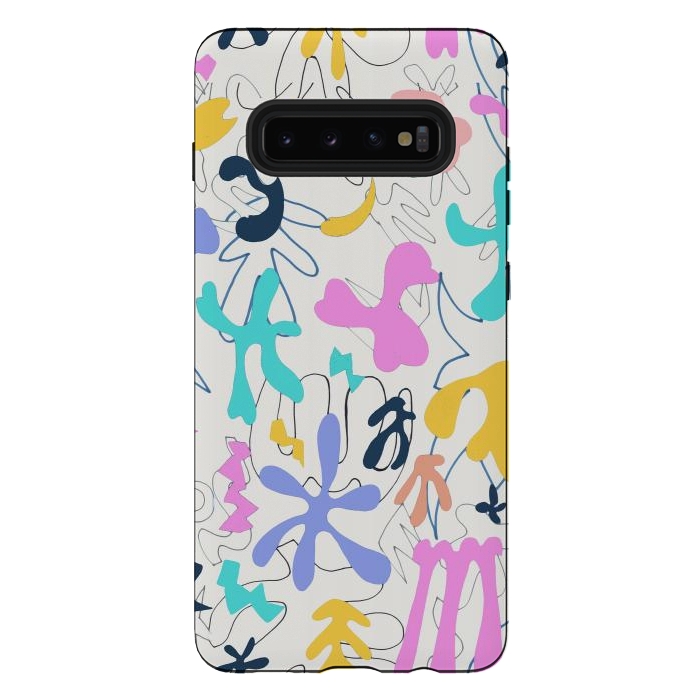 Galaxy S10 plus StrongFit Colorful retro doodles - Matisse abstract pattern by Oana 