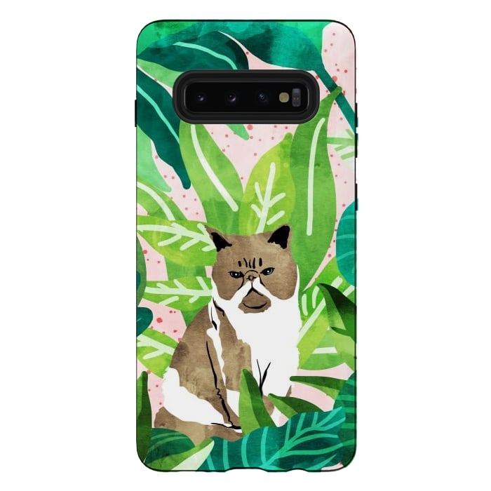 Galaxy S10 plus StrongFit Tropical Glam Cat by Uma Prabhakar Gokhale