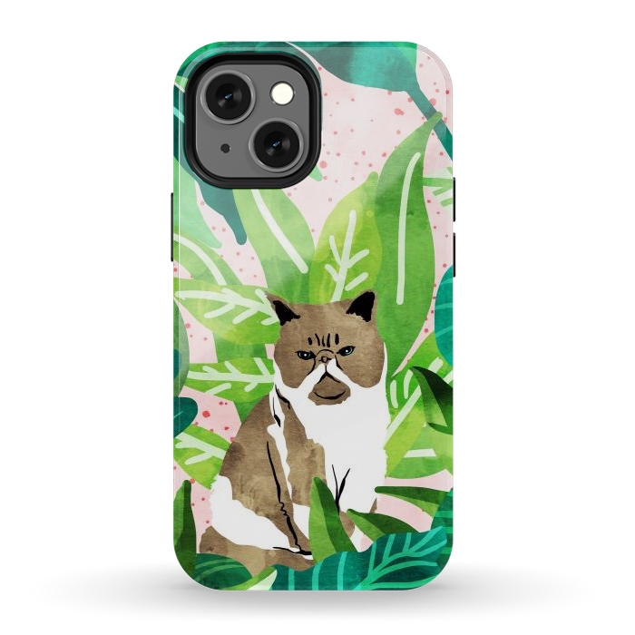 iPhone 12 mini StrongFit Tropical Glam Cat by Uma Prabhakar Gokhale