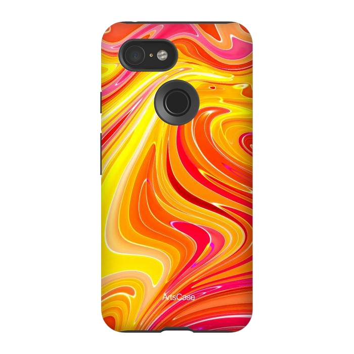 Pixel 3 StrongFit Yellow Fluid Painting by ArtsCase