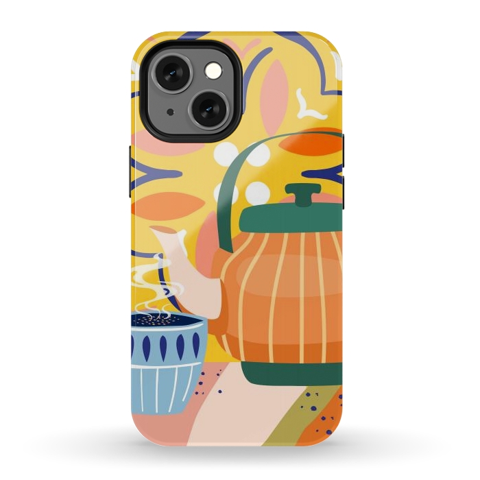 iPhone 13 mini StrongFit Pumpkin Spice Latte | Tea Chai Kettle & Cup | Modern Bohemian Colorful India | Eclectic Culture by Uma Prabhakar Gokhale