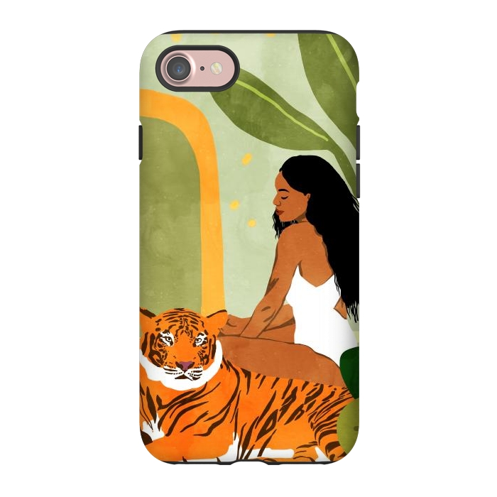 iPhone 7 StrongFit Just You & Me | Tiger Urban Jungle Friendship | Wild Cat Bohemian Black Woman with Pet by Uma Prabhakar Gokhale