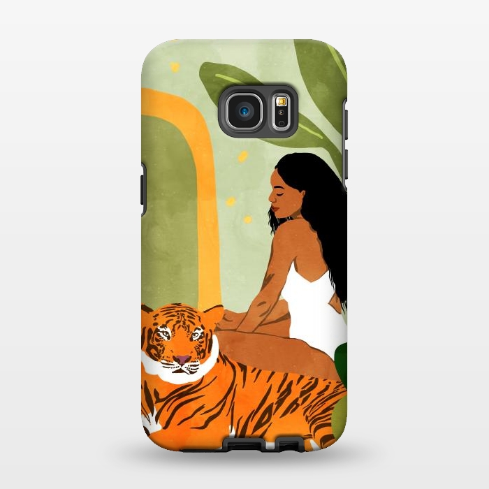 Galaxy S7 EDGE StrongFit Just You & Me | Tiger Urban Jungle Friendship | Wild Cat Bohemian Black Woman with Pet by Uma Prabhakar Gokhale
