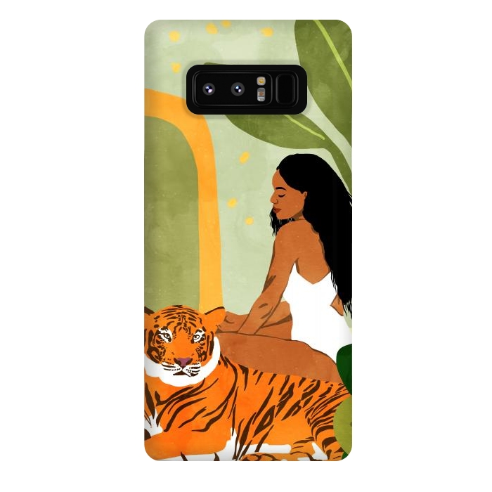 Galaxy Note 8 StrongFit Just You & Me | Tiger Urban Jungle Friendship | Wild Cat Bohemian Black Woman with Pet by Uma Prabhakar Gokhale