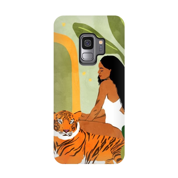 Galaxy S9 StrongFit Just You & Me | Tiger Urban Jungle Friendship | Wild Cat Bohemian Black Woman with Pet by Uma Prabhakar Gokhale