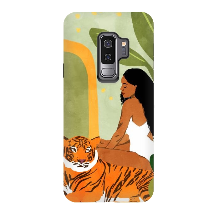 Galaxy S9 plus StrongFit Just You & Me | Tiger Urban Jungle Friendship | Wild Cat Bohemian Black Woman with Pet by Uma Prabhakar Gokhale