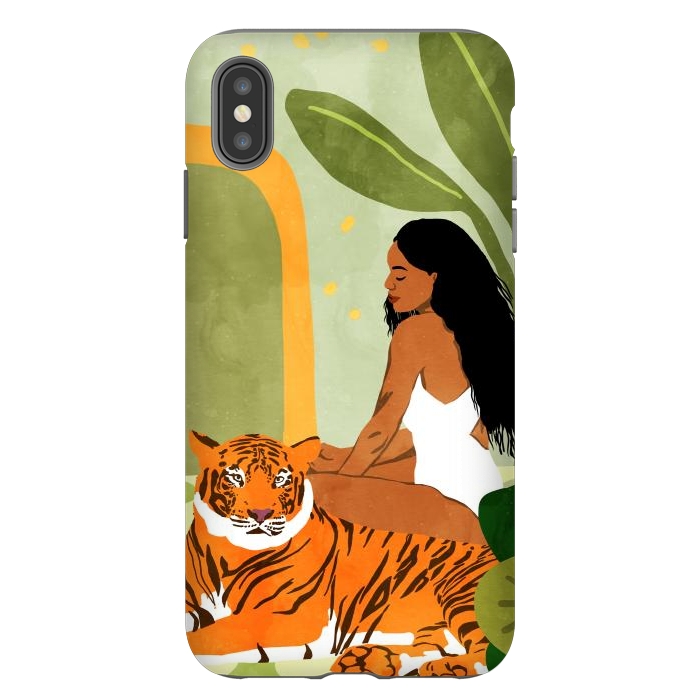 iPhone Xs Max StrongFit Just You & Me | Tiger Urban Jungle Friendship | Wild Cat Bohemian Black Woman with Pet by Uma Prabhakar Gokhale