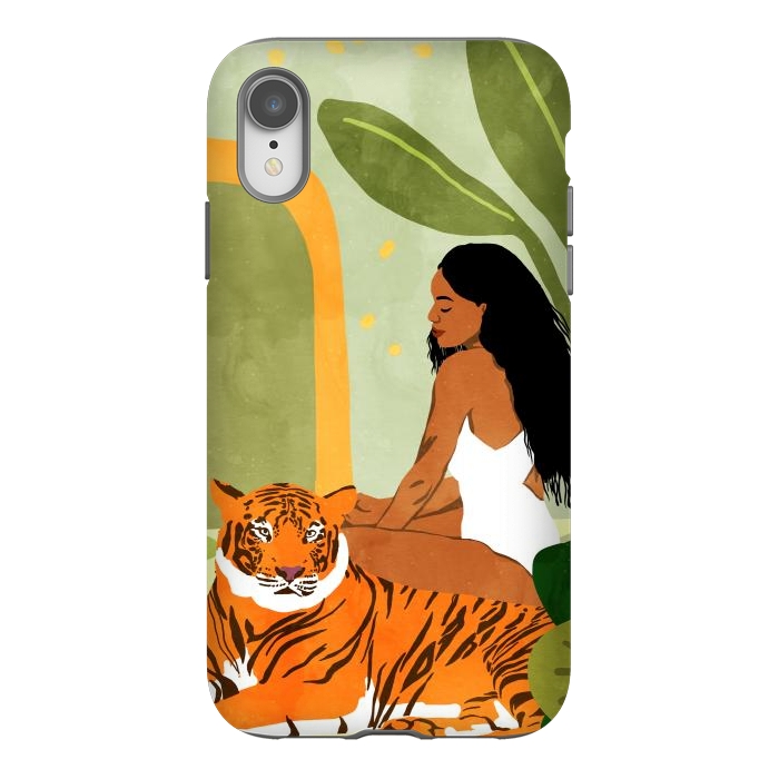iPhone Xr StrongFit Just You & Me | Tiger Urban Jungle Friendship | Wild Cat Bohemian Black Woman with Pet by Uma Prabhakar Gokhale