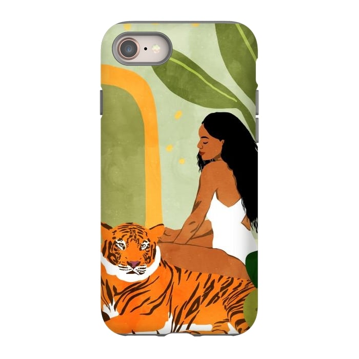 iPhone SE StrongFit Just You & Me | Tiger Urban Jungle Friendship | Wild Cat Bohemian Black Woman with Pet by Uma Prabhakar Gokhale