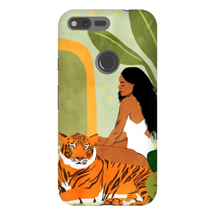 Pixel XL StrongFit Just You & Me | Tiger Urban Jungle Friendship | Wild Cat Bohemian Black Woman with Pet by Uma Prabhakar Gokhale