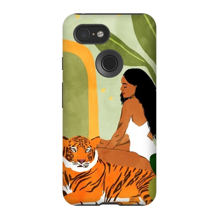 Pixel 3 StrongFit Just You & Me | Tiger Urban Jungle Friendship | Wild Cat Bohemian Black Woman with Pet by Uma Prabhakar Gokhale