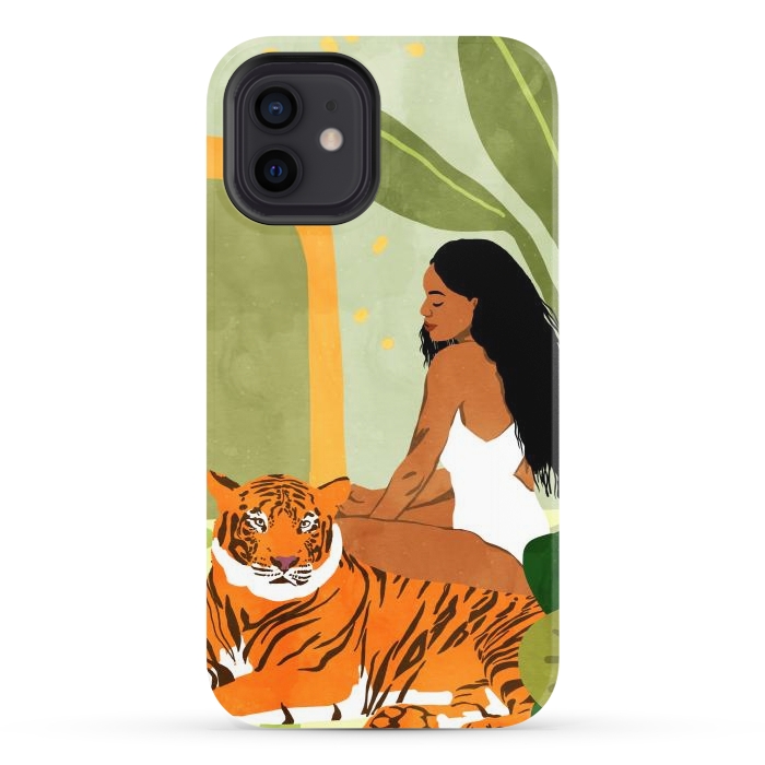 iPhone 12 StrongFit Just You & Me | Tiger Urban Jungle Friendship | Wild Cat Bohemian Black Woman with Pet by Uma Prabhakar Gokhale