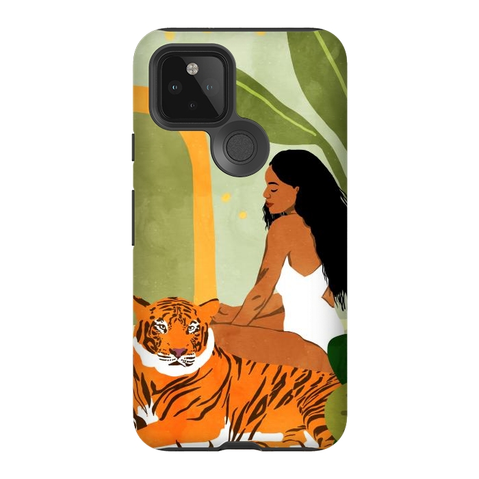 Pixel 5 StrongFit Just You & Me | Tiger Urban Jungle Friendship | Wild Cat Bohemian Black Woman with Pet by Uma Prabhakar Gokhale