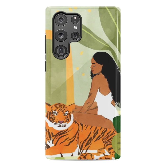 Galaxy S22 Ultra StrongFit Just You & Me | Tiger Urban Jungle Friendship | Wild Cat Bohemian Black Woman with Pet by Uma Prabhakar Gokhale