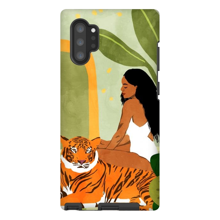 Galaxy Note 10 plus StrongFit Just You & Me | Tiger Urban Jungle Friendship | Wild Cat Bohemian Black Woman with Pet by Uma Prabhakar Gokhale