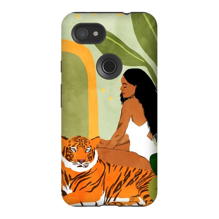 Pixel 3AXL StrongFit Just You & Me | Tiger Urban Jungle Friendship | Wild Cat Bohemian Black Woman with Pet by Uma Prabhakar Gokhale