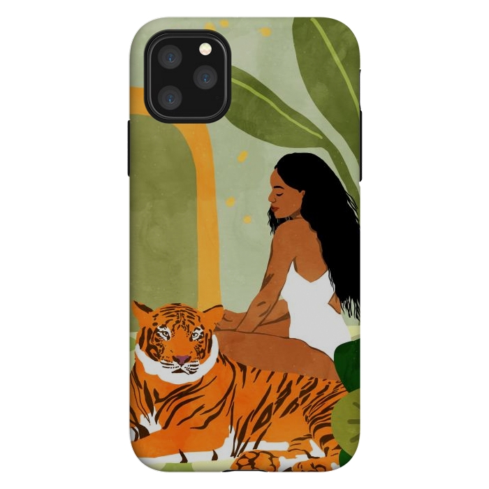 iPhone 11 Pro Max StrongFit Just You & Me | Tiger Urban Jungle Friendship | Wild Cat Bohemian Black Woman with Pet by Uma Prabhakar Gokhale