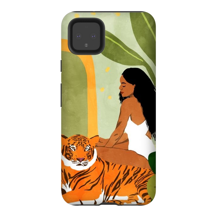 Pixel 4XL StrongFit Just You & Me | Tiger Urban Jungle Friendship | Wild Cat Bohemian Black Woman with Pet by Uma Prabhakar Gokhale