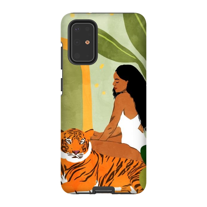 Galaxy S20 Plus StrongFit Just You & Me | Tiger Urban Jungle Friendship | Wild Cat Bohemian Black Woman with Pet by Uma Prabhakar Gokhale