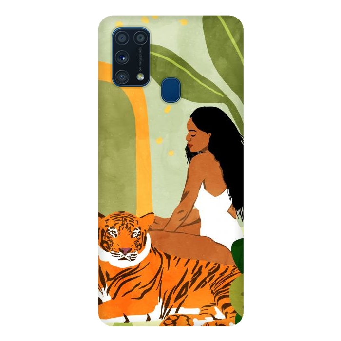 Galaxy M31 SlimFit Just You & Me | Tiger Urban Jungle Friendship | Wild Cat Bohemian Black Woman with Pet por Uma Prabhakar Gokhale