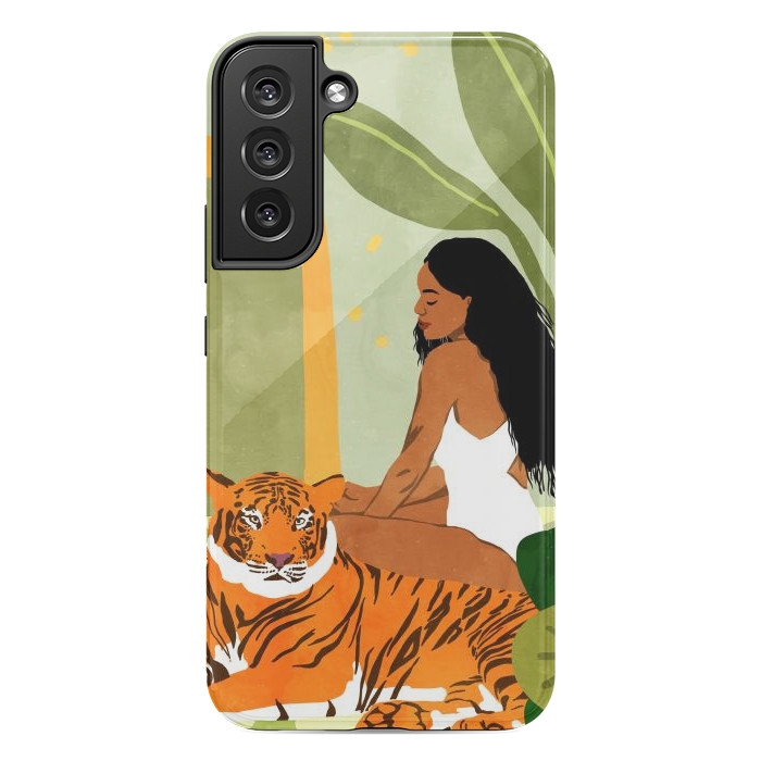 Galaxy S22 plus StrongFit Just You & Me | Tiger Urban Jungle Friendship | Wild Cat Bohemian Black Woman with Pet by Uma Prabhakar Gokhale