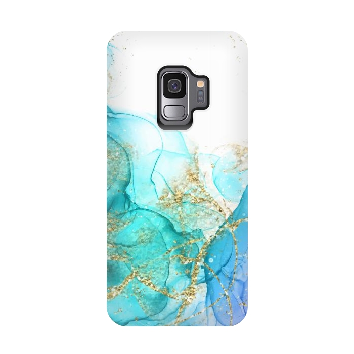 Galaxy S9 StrongFit Alcoho ink Painting With Gold Fake Glitter Elements by ArtsCase