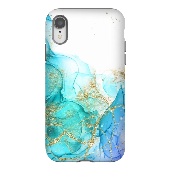 iPhone Xr StrongFit Alcoho ink Painting With Gold Fake Glitter Elements by ArtsCase
