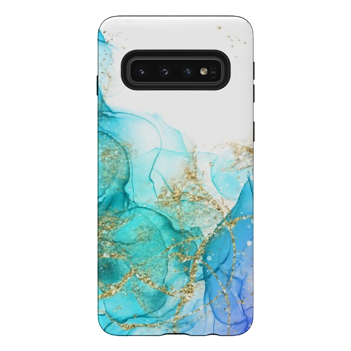Galaxy S10 StrongFit Alcoho ink Painting With Gold Fake Glitter Elements by ArtsCase