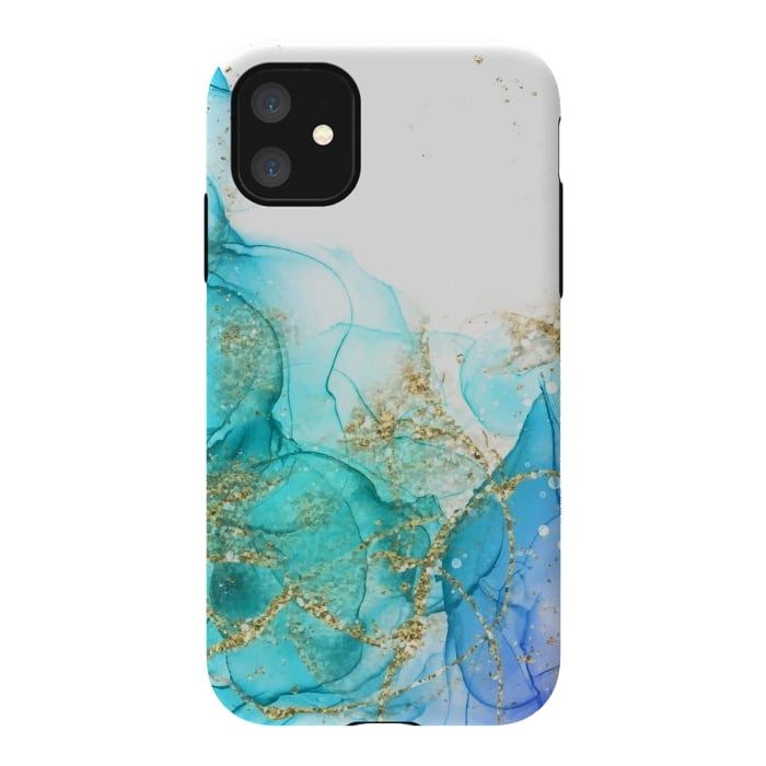 iPhone 11 StrongFit Alcoho ink Painting With Gold Fake Glitter Elements by ArtsCase