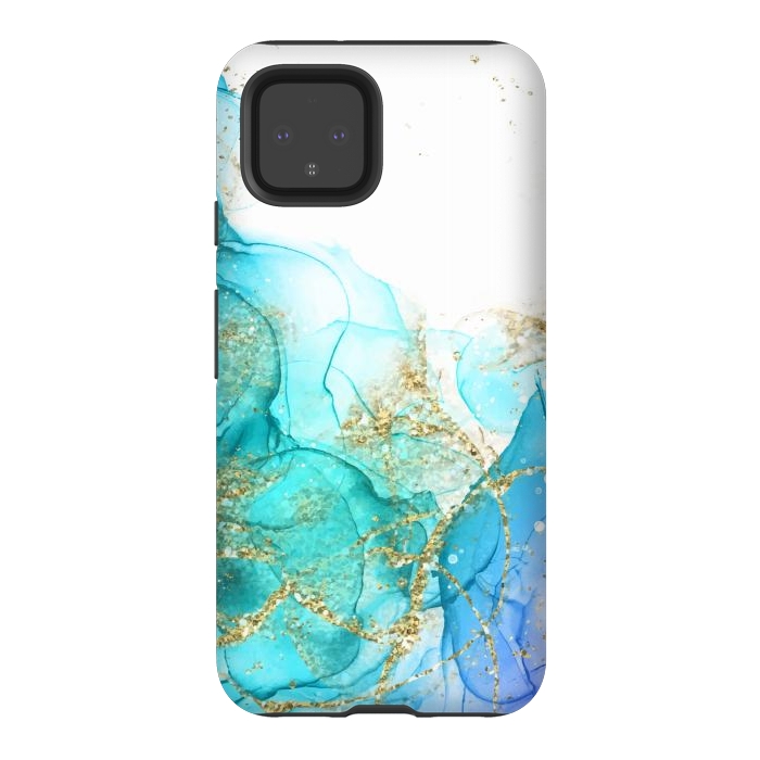Pixel 4 StrongFit Alcoho ink Painting With Gold Fake Glitter Elements by ArtsCase
