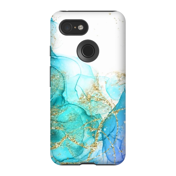 Pixel 3 StrongFit Alcoho ink Painting With Gold Fake Glitter Elements by ArtsCase