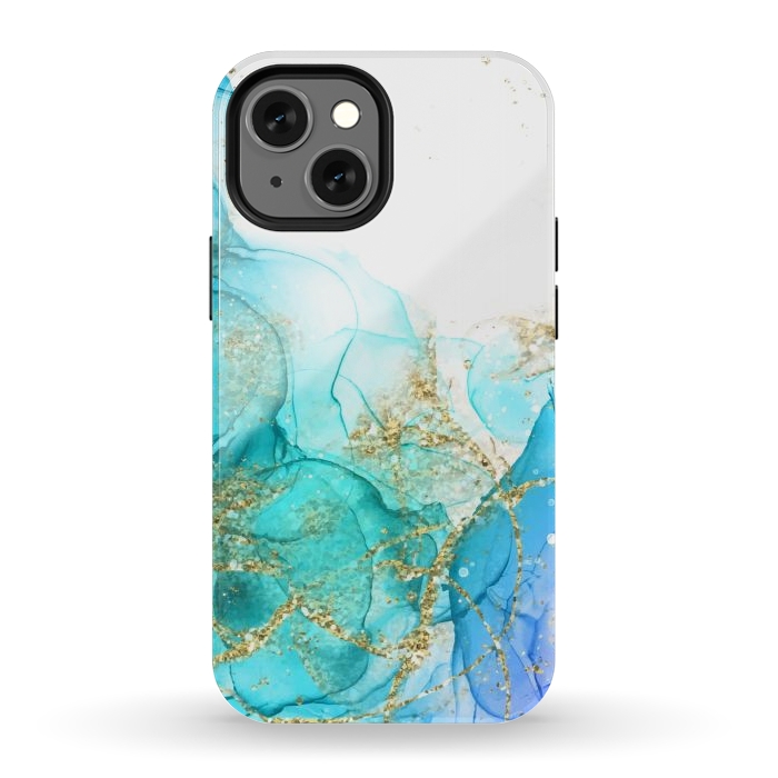 iPhone 12 mini StrongFit Alcoho ink Painting With Gold Fake Glitter Elements by ArtsCase