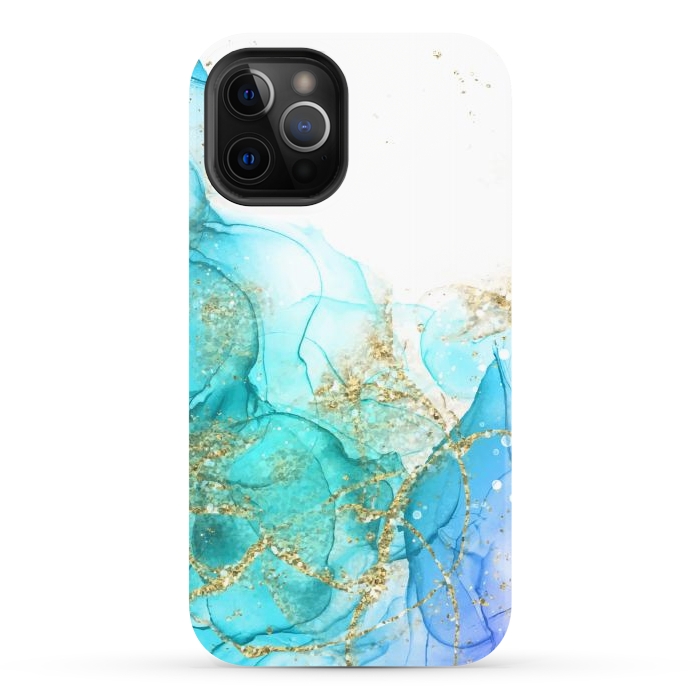 iPhone 12 Pro StrongFit Alcoho ink Painting With Gold Fake Glitter Elements by ArtsCase