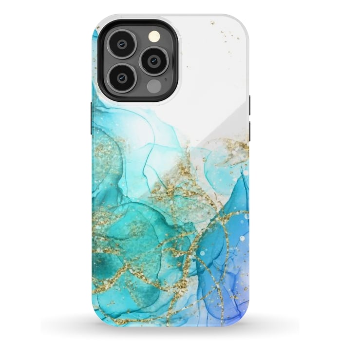 iPhone 13 Pro Max StrongFit Alcoho ink Painting With Gold Fake Glitter Elements por ArtsCase