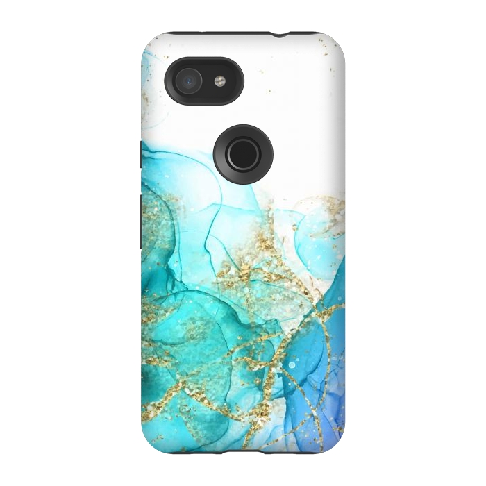 Pixel 3A StrongFit Alcoho ink Painting With Gold Fake Glitter Elements by ArtsCase