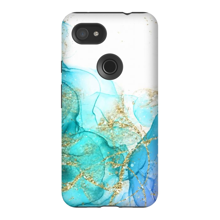 Pixel 3AXL StrongFit Alcoho ink Painting With Gold Fake Glitter Elements by ArtsCase