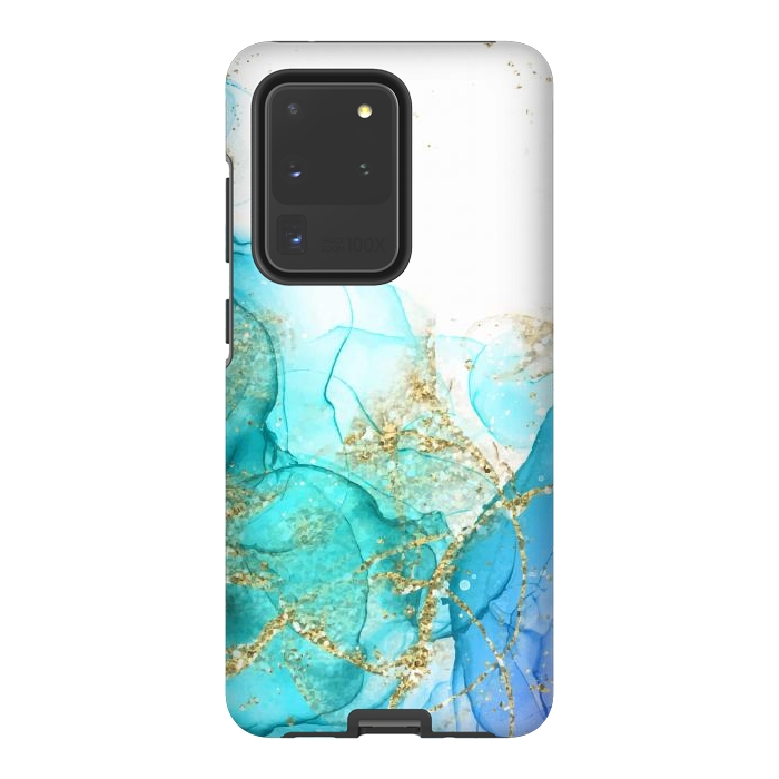Galaxy S20 Ultra StrongFit Alcoho ink Painting With Gold Fake Glitter Elements by ArtsCase