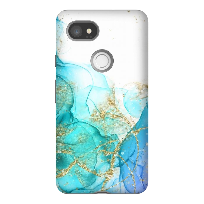 Pixel 2XL StrongFit Alcoho ink Painting With Gold Fake Glitter Elements by ArtsCase