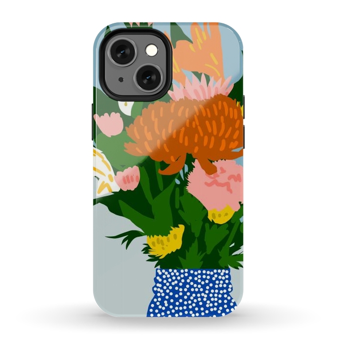 iPhone 12 mini StrongFit Potted Happiness | Flower Pot Botanical Floral Still Life | Eclectic Plants Modern Bohemian Décor by Uma Prabhakar Gokhale