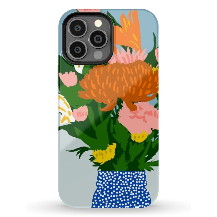 iPhone 13 Pro Max StrongFit Potted Happiness | Flower Pot Botanical Floral Still Life | Eclectic Plants Modern Bohemian Décor by Uma Prabhakar Gokhale