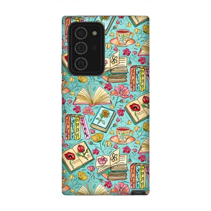 Galaxy Note 20 Ultra StrongFit Blooms and Books on Blue by Tangerine-Tane