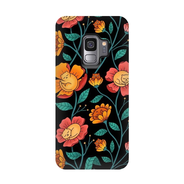 Galaxy S9 StrongFit Cats and Flowers by Coffee Man